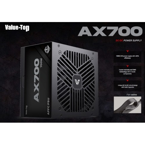 VALUE-TOP AX700 REAL 700 WATT 82% EFFICIENCY APFC POWER SUPPLY
