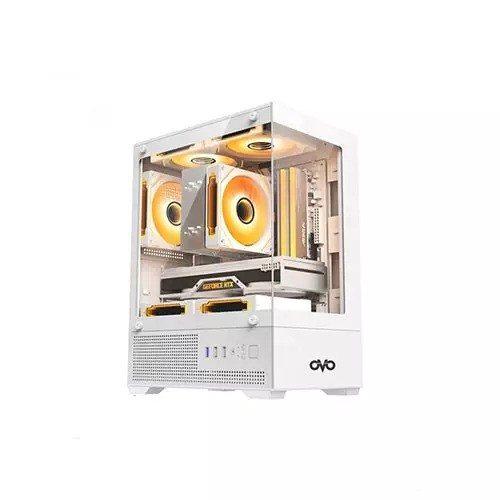 OVO CC219501-W 3X-ARGB Infinity Fan Ice Cube Button Control Gaming Case (WHITE)