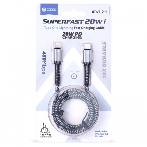 ZOOOK Superfast 20W i USB Type-C to Lightning Fast Charging Cable